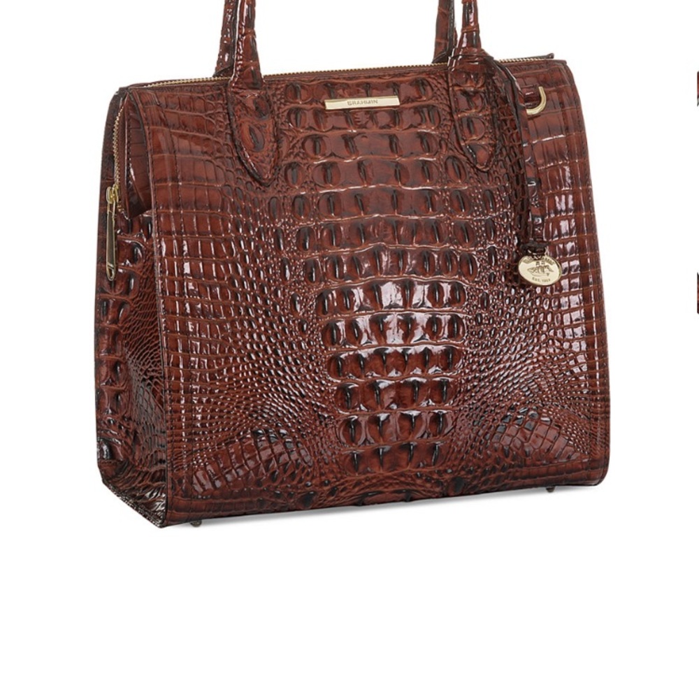Elegant Caroline Pecan Crocodile-Embossed Tote Bag